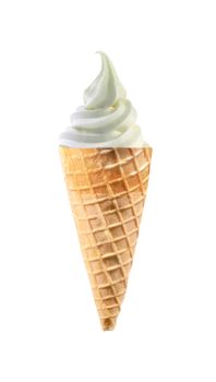 Vanilla ice cream in a sugar cone