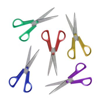 different scissors isolated on the white background