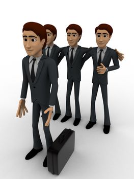 3d men team select person for work concept on white background, front angle view