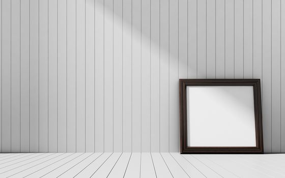 Realistic picture frame on wood background, Perfect for your presentations.