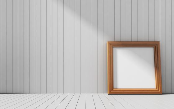 Realistic picture frame on wood background, Perfect for your presentations.