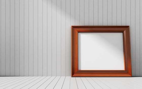 Realistic picture frame on wood background, Perfect for your presentations.