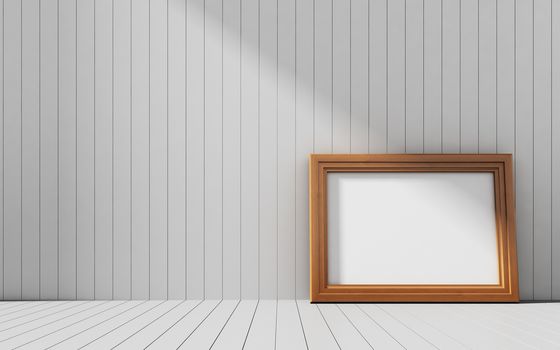 Realistic picture frame on wood background, Perfect for your presentations.