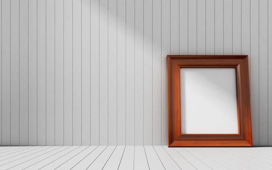 Realistic picture frame on wood background, Perfect for your presentations.