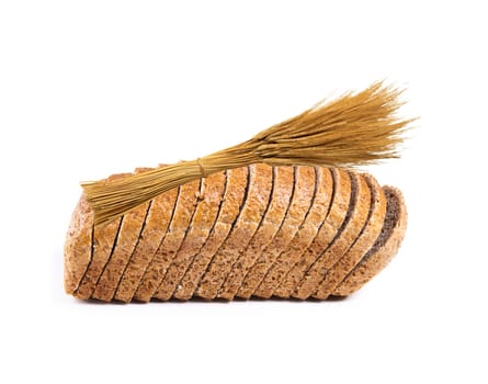 wheat and loaf of bread isolated