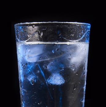 water in glass with ice cubes