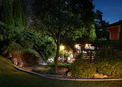 Illuminated home garden evening patio lights illumination