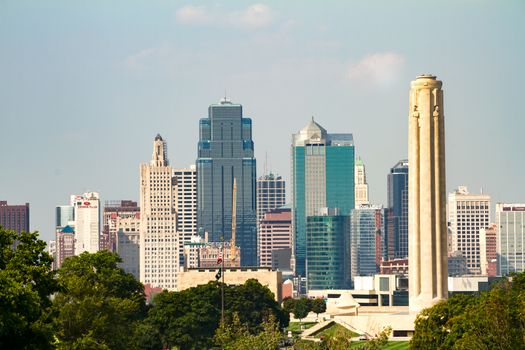 Kansas City, Missouri, USA on Sept 1st, 2015.  A view of the Kansas City, Missouri skyline