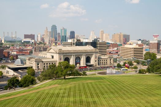 Kansas City, Missouri, USA on Sept 1st, 2015.  A view of the Kansas City, Missouri skyline