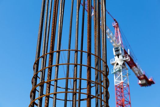 Steel reinforcement. Building crane.