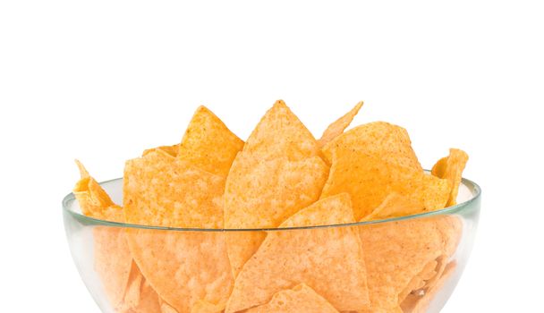 the nachos chips in bowl on white background