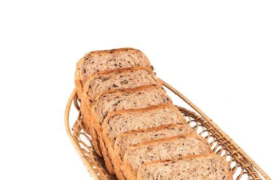 Basket with bread isolated on white.
