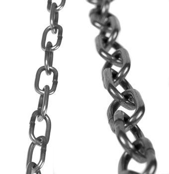 Metal chain parts isolated on white background.