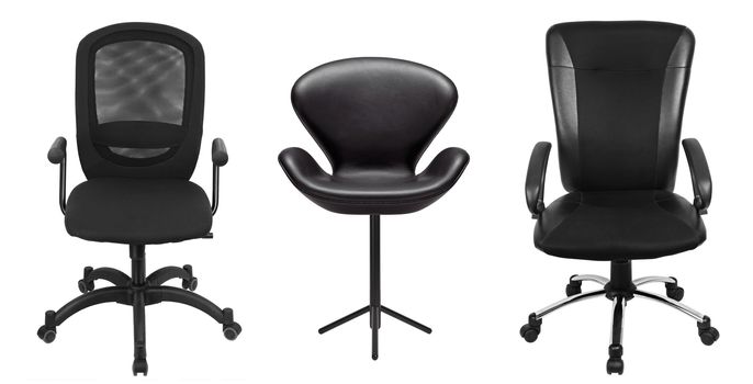 The office chair from black leather. Isolated