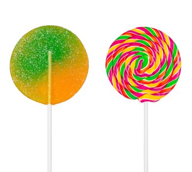 different lollipops on stick isolated on white