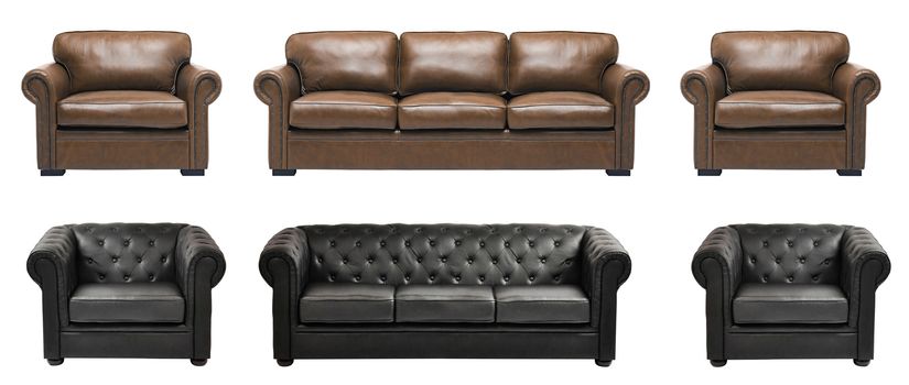 Nice and luxury leather sofa with armchairs