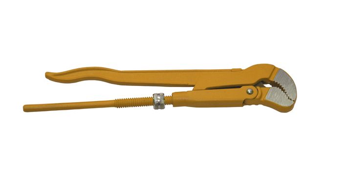 Yellow monkey wrench used for plumbing isolated on a white background