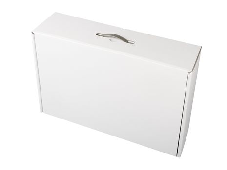 White cardboard box front view isolated on white background