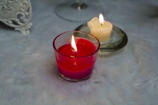 Red and white aromatic candles.