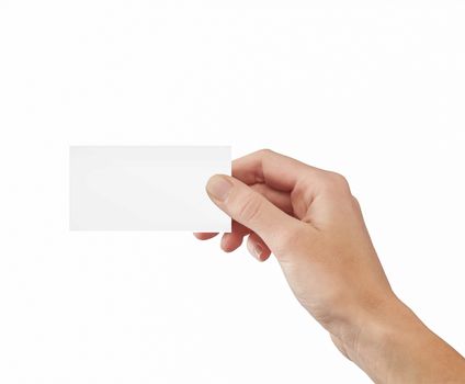 Businessman's hand holding blank paper business card