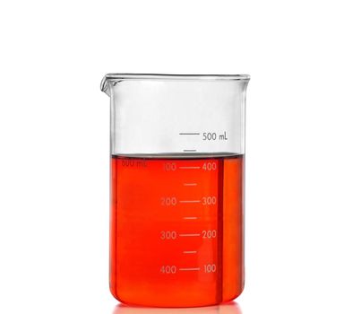 Chemical laboratory flask with red liquid
