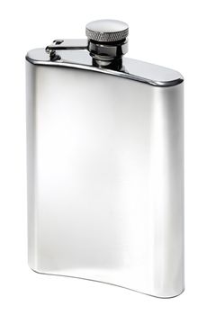 Flat metal flask on white background