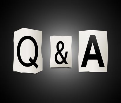 Illustration depicting a set of cut out printed letters arranged to form Q&A.