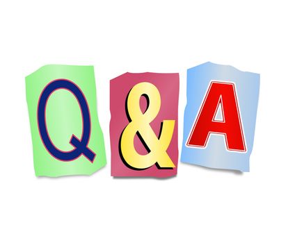 Illustration depicting a set of cut out printed letters arranged to form Q&A.