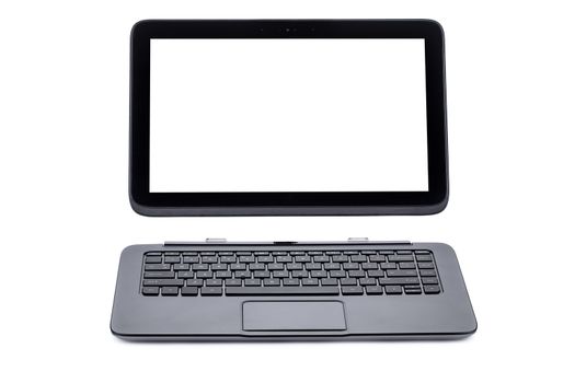 Tablet computer and keyboard isolated on white