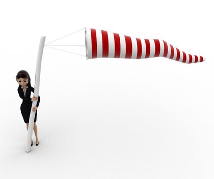 3d woman holding wind directional balloon concept on white background, top angle view