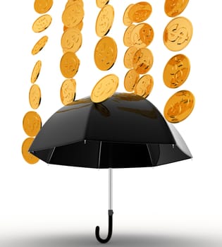 3d umbrella under rain concept on white background, low  angle view