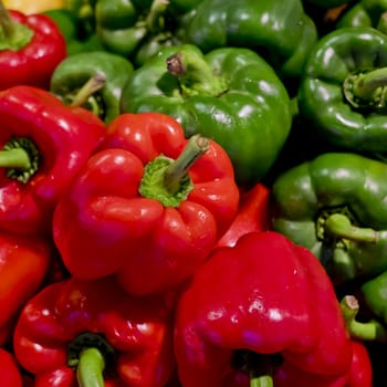 colorful bell peppers with green and red colors, natural background