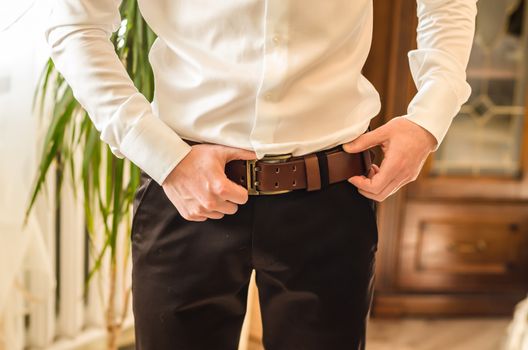 wedding groom suit, white shirt, brown pants
