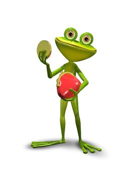 illustration green Frog with a red purse