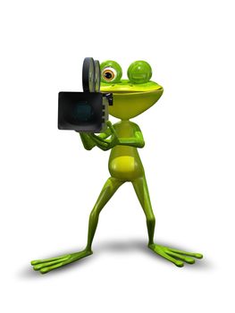 illustration green Frog producer with a camcorder