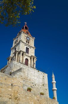 Rhodes Landmarks Suleiman Mosque and Clock Tower, Greece
