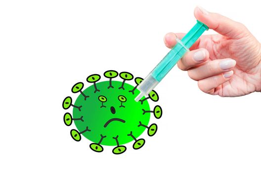 Funny Virus icon with syringe against white background.