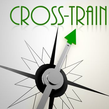 Cross train on green compass. Concept of healthy lifestyle