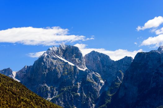 Detail of peak of Mount Jalovec 2645 m. (Gialuz) In the Triglav National Park, Slovenia, Europe