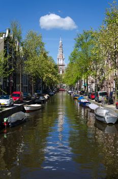Zuiderkerk (Southern Church), view from the Groenburgwal canal in Amsterdam, The Netherlands