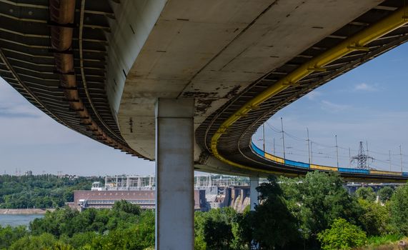 bridge hydroelectric plant on blue sky background