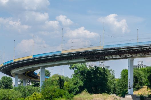 bridge hydroelectric plant on blue sky background