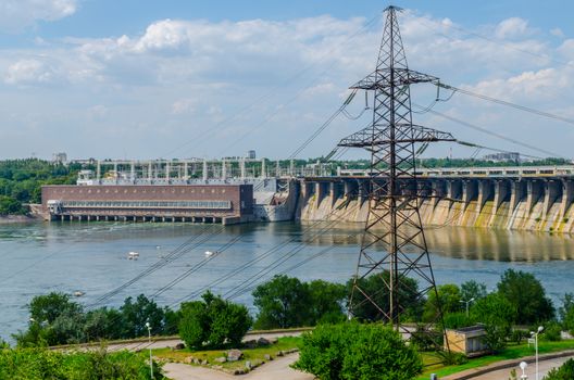 hydroelectric plant on blue sky background