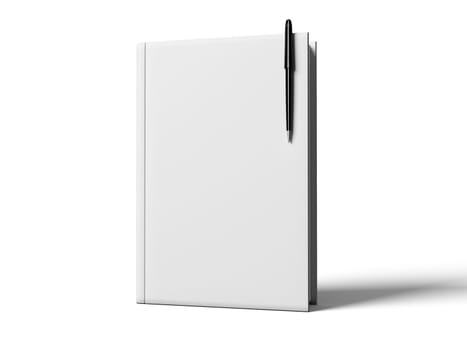 Black pen on white open book, on white background, concept