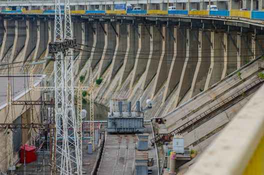 bridge hydroelectric plant on blue sky background