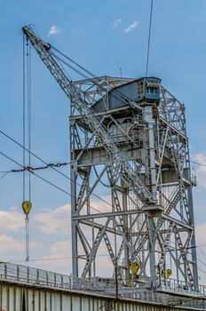 bridge cran hydroelectric plant on blue sky background