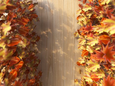 autumn leaves on the wooden background composition