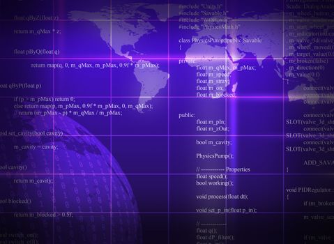 Purple abstract background with Earth and matrix. Elements of this image furnished by NASA