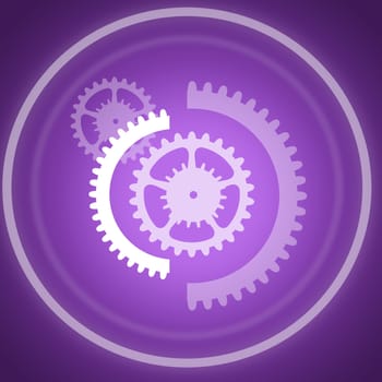 Cog wheels different sizes on purple background