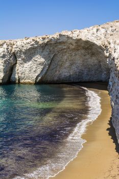 View of Alogomantra beach at Milos island, Cyclades, Greece